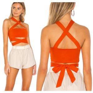 NWT superdown Elva Criss-Cross Halter Tie Crop Top Poppy Women's Size XXS